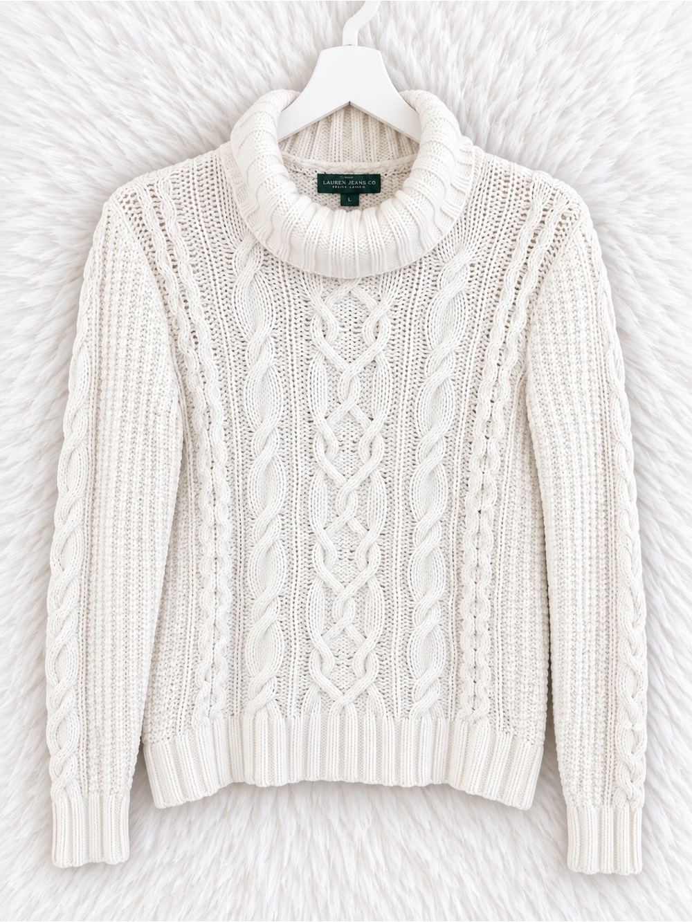 Lauren Ralph Lauren Ivory Cable Knit Turtleneck Sweater| Petite Small